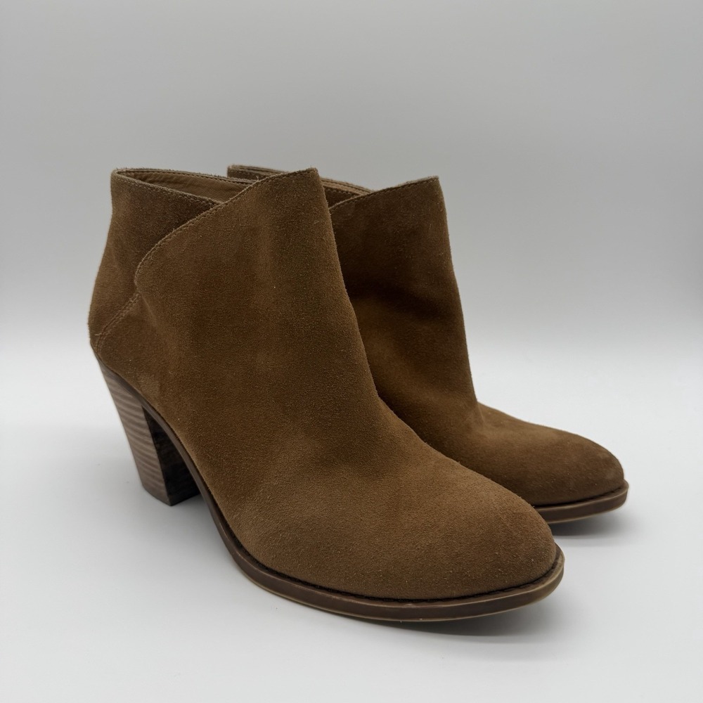 Lucky Brand Women's Eesa Suede Ankle Booties Brown Suede Block Heel Size 8.5